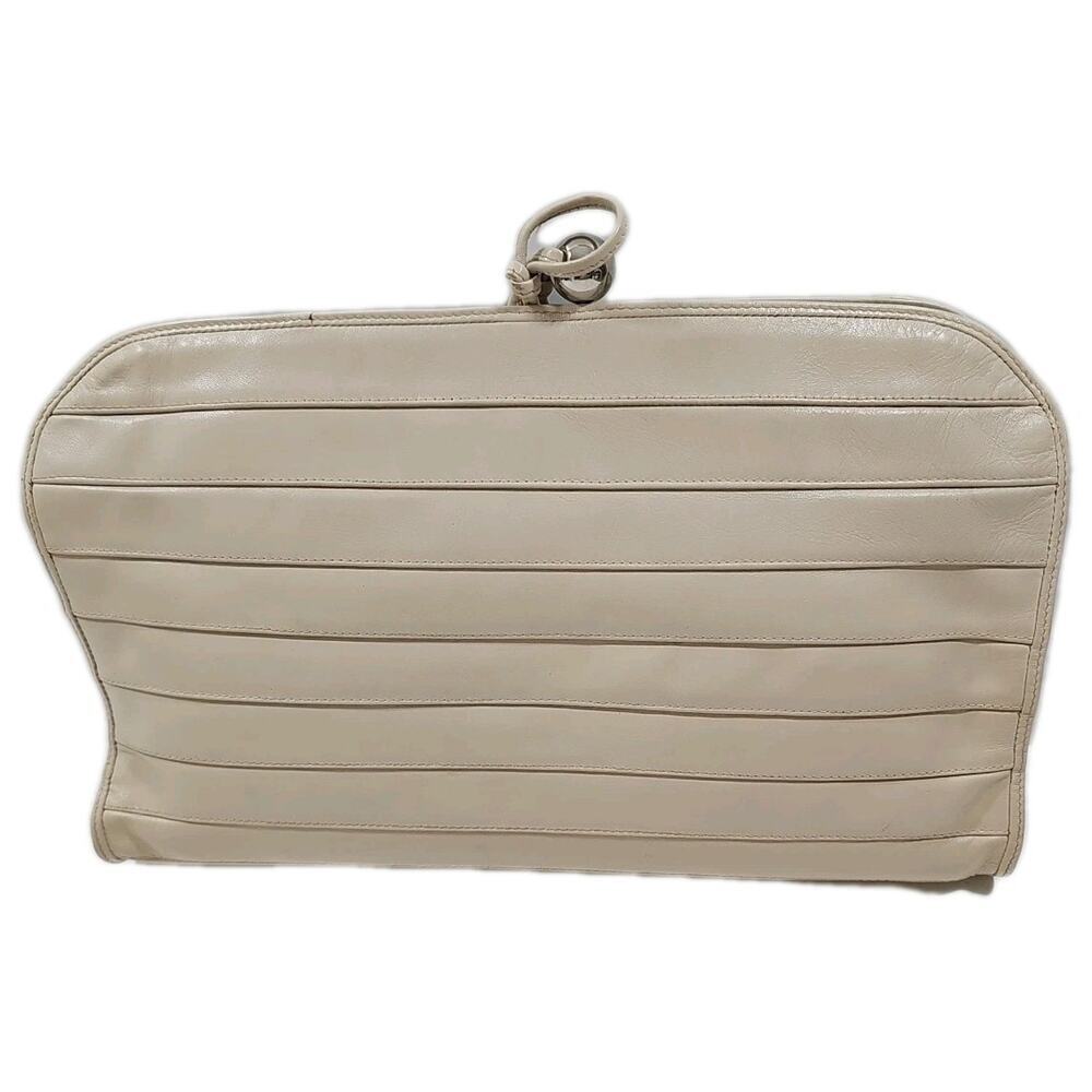 Foley's Ivory Leather Clutch Bag Made in Italy VTG. - Picture 5 of 14